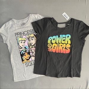 NWT Girls Short Sleeve Tees; Disney Princess Squad & Power To The Girls